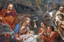 Święta rodzina z dzieciątkiem Jezus, a także pasterze 